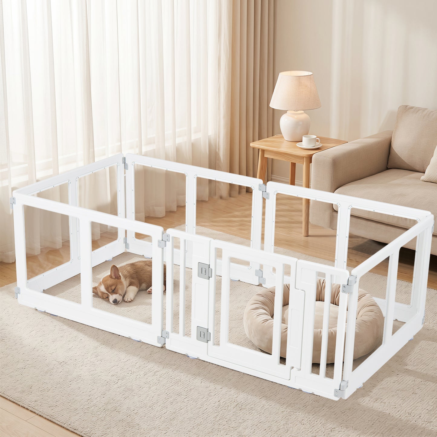 Clear Plastic Dog Playpen with Secure Locking Door-8 Panel