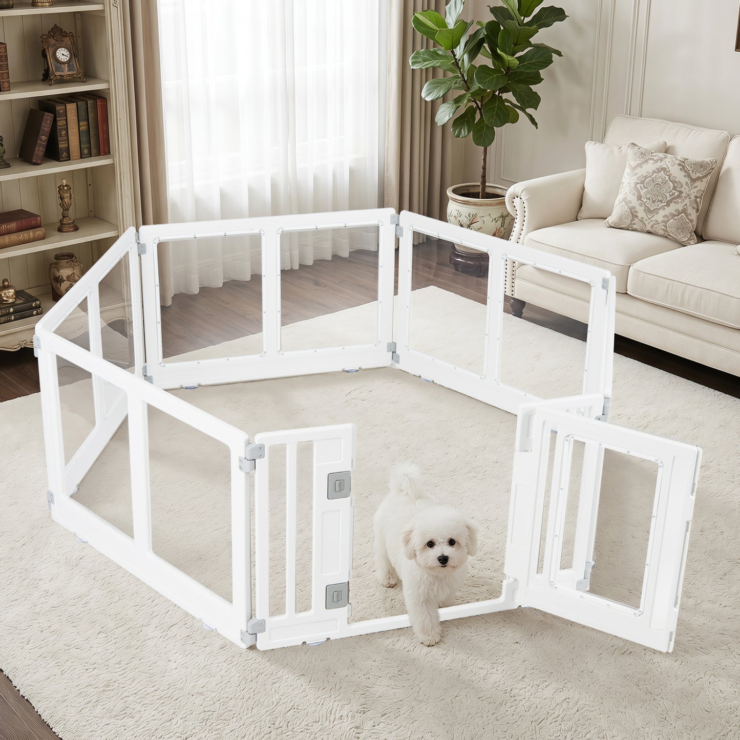 Clear Plastic Dog Playpen with Secure Locking Door-8 Panel
