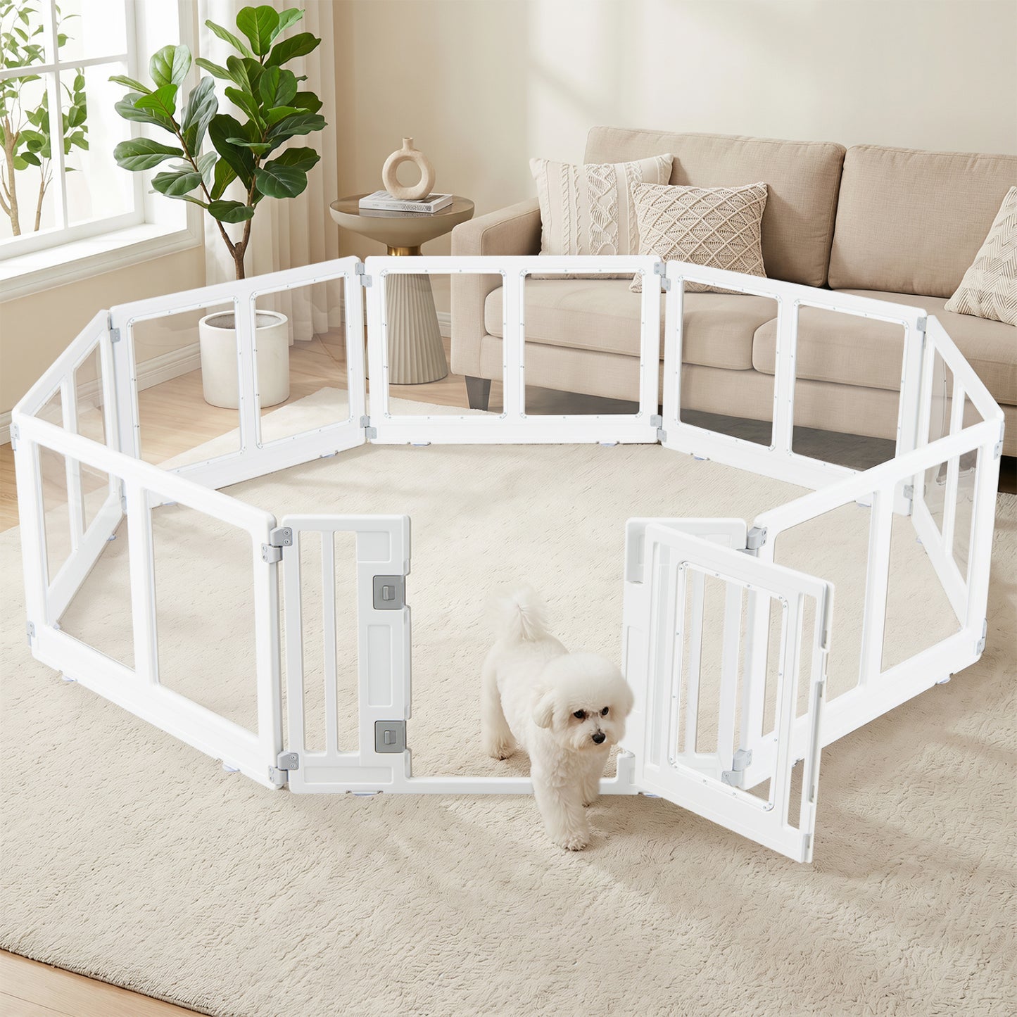 Clear Plastic Dog Playpen with Secure Locking Door-8 Panel