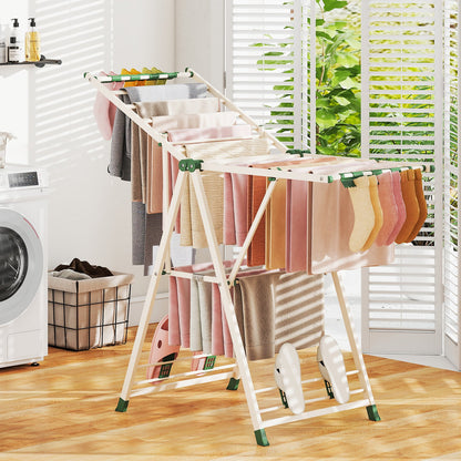 Clothes Drying Rack with Height Adjustable Wings-Beige