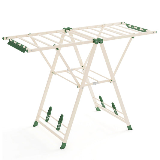 Clothes Drying Rack with Height Adjustable Wings-Beige