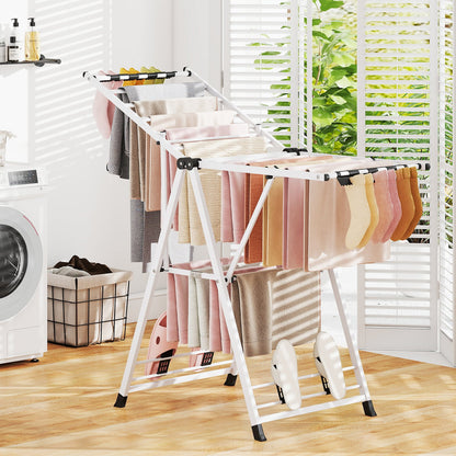 Clothes Drying Rack with Height Adjustable Wings-Beige