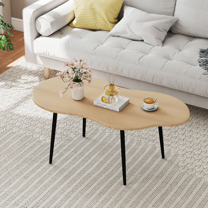 Cloud Shape Coffee Table 39.5 inch Irregular Center Table with Metal Frame-Black