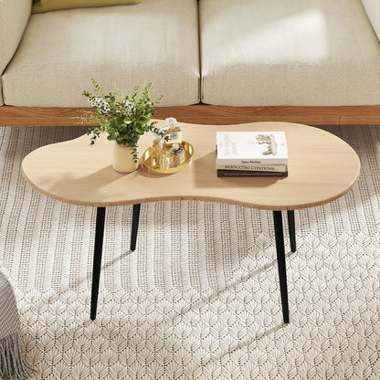 Cloud Shape Coffee Table 39.5 inch Irregular Center Table with Metal Frame-Black