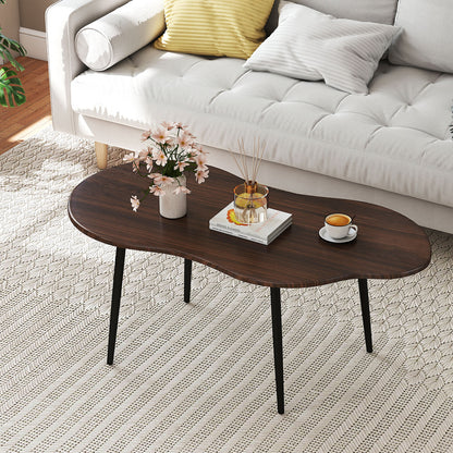 Cloud Shape Coffee Table 39.5 inch Irregular Center Table with Metal Frame-Black