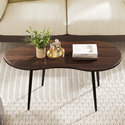 Cloud Shape Coffee Table 39.5 inch Irregular Center Table with Metal Frame-Black