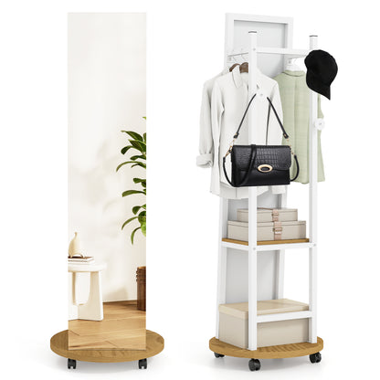 Coat Rack with Full Length Mirror Freestanding Coat Tree with 3 Hooks-Natural