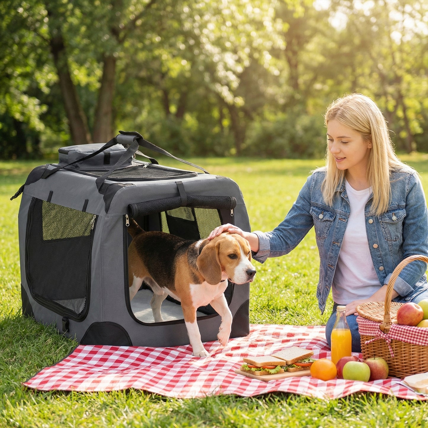 Collapsible Soft Dog Crate Travel Crate with Mesh Windows and 3 Doors-M