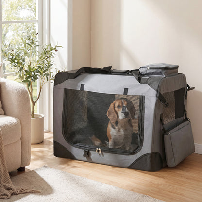 Collapsible Soft Dog Crate Travel Crate with Mesh Windows and 3 Doors-M