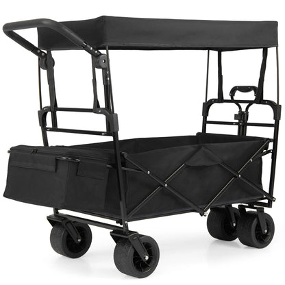 Collapsible Wagon with Removable Canopy and Adjustable Handles-Black
