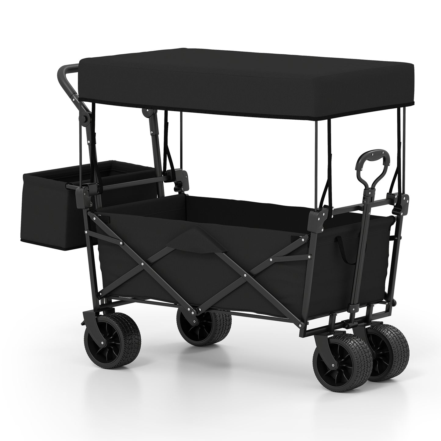 Collapsible Wagon with Removable Canopy and Detachable Storage Bag-Black