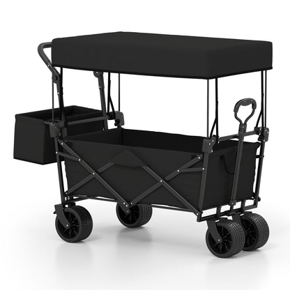 Collapsible Wagon with Removable Canopy and Detachable Storage Bag-Black