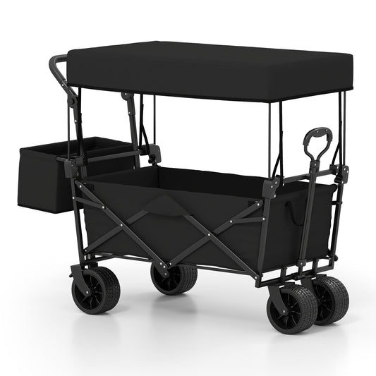 Collapsible Wagon with Removable Canopy and Detachable Storage Bag-Black