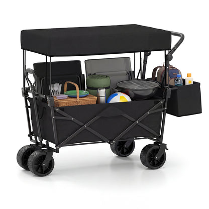 Collapsible Wagon with Removable Canopy and Detachable Storage Bag-Black