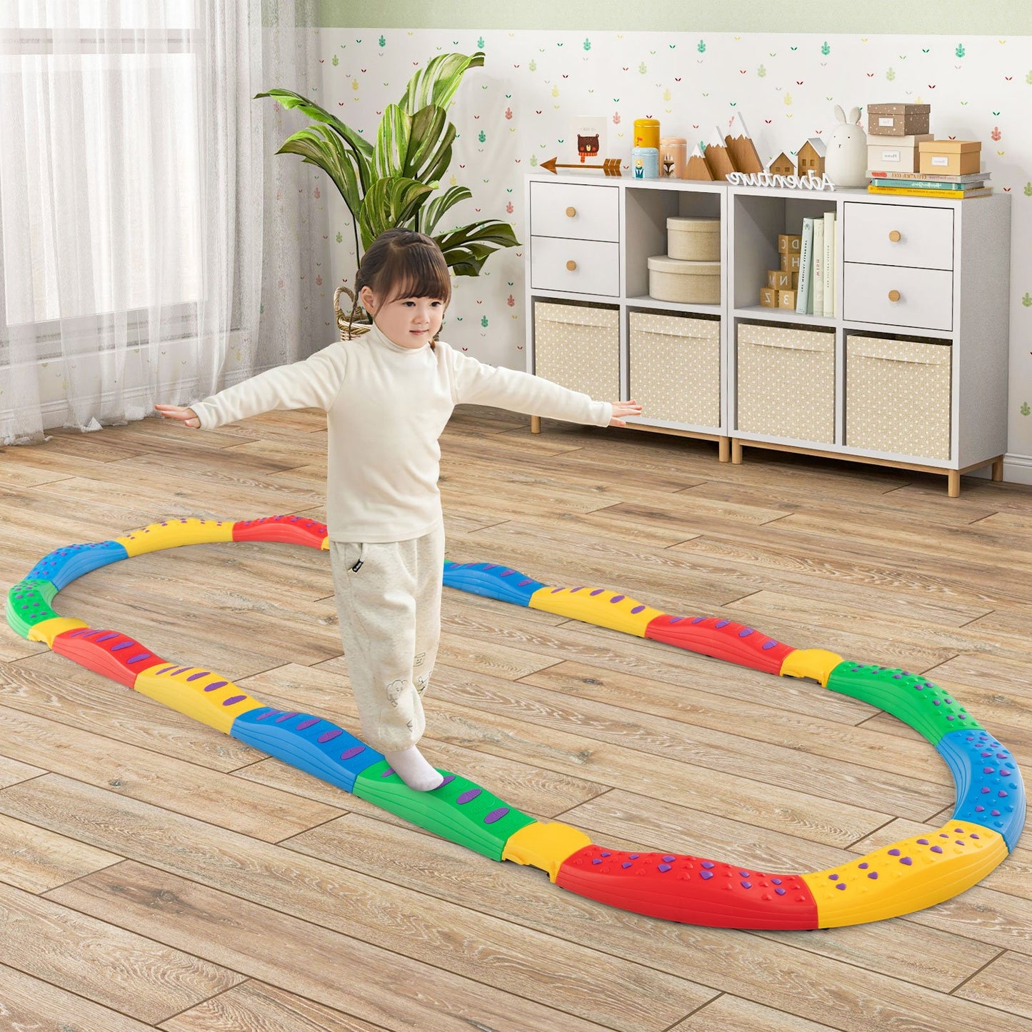 Colorful Kids Wavy Balance Beam with Textured Surface and Non-slip Foot Pads-Blue & Orange