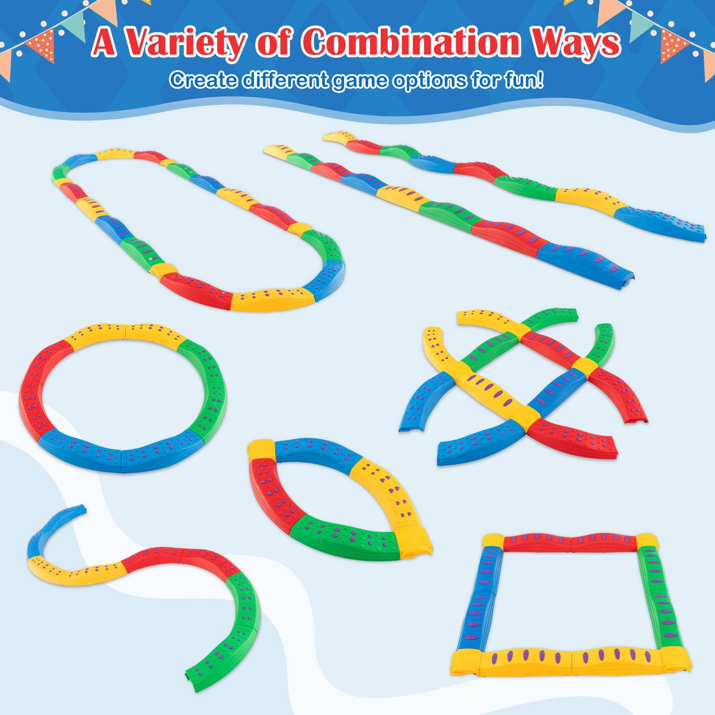 Colorful Kids Wavy Balance Beam with Textured Surface and Non-slip Foot Pads-Blue & Orange