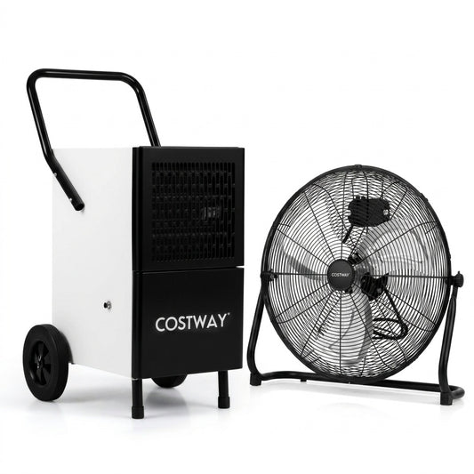 Commercial Dehumidifier and Heavy‑Duty Metal Floor Fan Combo