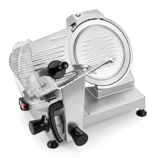 Commercial Meat Slicer with 10" Carbon Steel Blade and 0-0.47" Adjustable Thickness for Frozen Meat Cheese-Silver