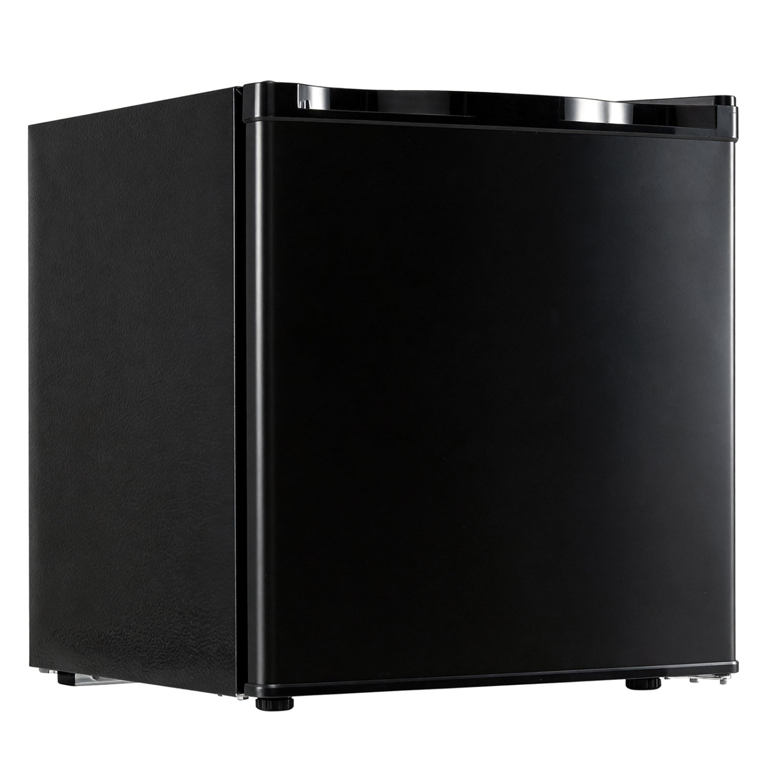 Black compact mini fridge with 7-level adjustable thermostat, ideal for kitchen or office use, by Direct by Wilsons Home Store.