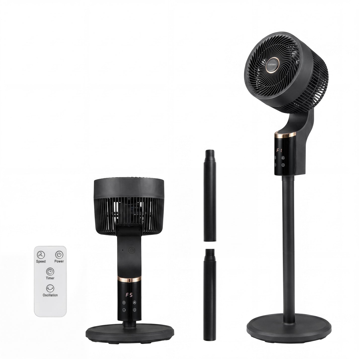 Compact Oscillating Standing Fan with 70° Oscillation and 90° Tilt for Home Office-Black