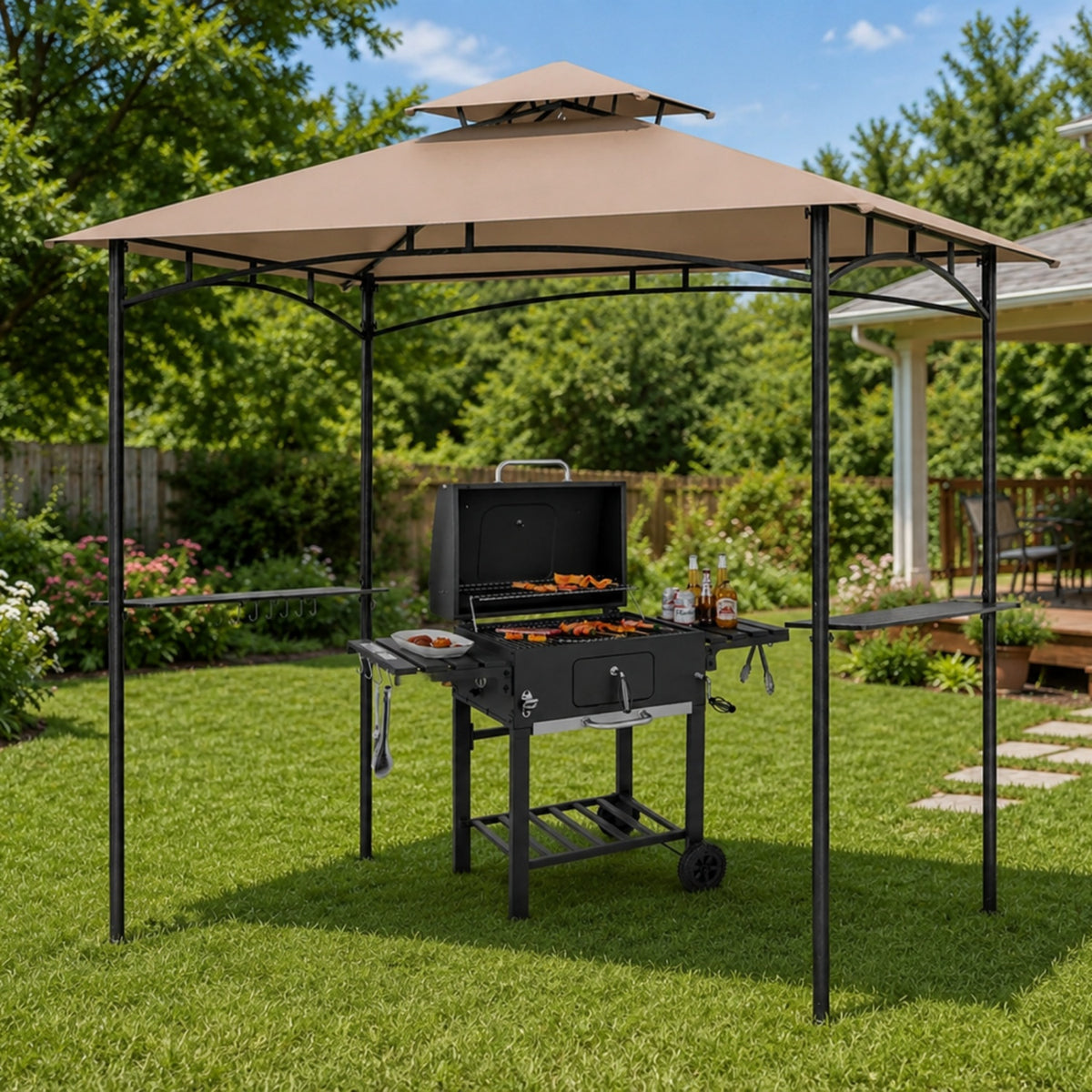 Outdoor BBQ station with 8x5 ft waterproof grill gazebo and charcoal grill by Direct by Wilsons Home Store