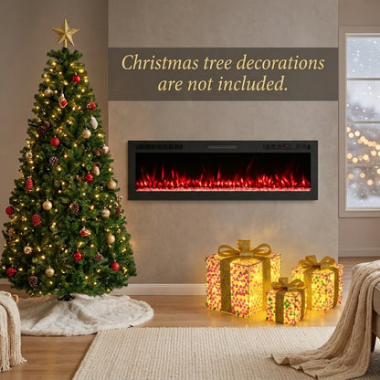 Complete Holiday Living Room Decor Set- Includes 60" Smart WiFi Electric Fireplace  7ft Artificial Christmas Tree & Set of 3 Lighted Gift Boxes