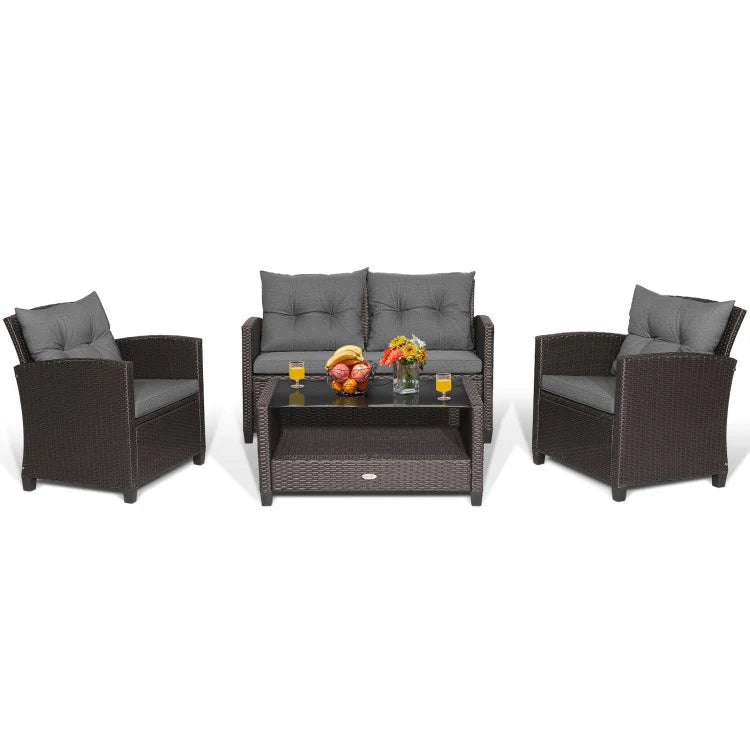 Complete Outdoor Lounge Ensemble: All-Weather 10' x 10' Hardtop Gazebo and 4-Piece Patio Conversation Set