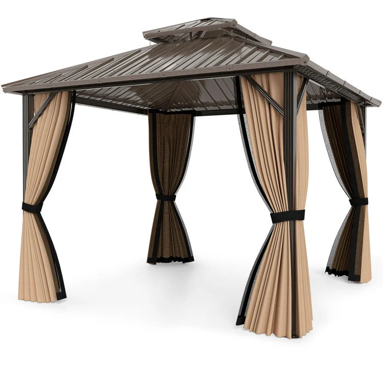 Complete Outdoor Lounge Ensemble: All-Weather 10' x 10' Hardtop Gazebo and 4-Piece Patio Conversation Set