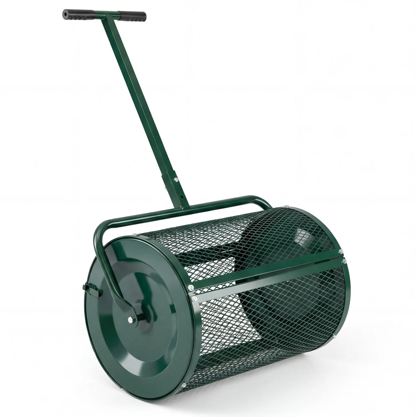 Compost Spreader 24 Inch Peat Moss Spreader Roller with Height-adjustable T-shape Handle-Black