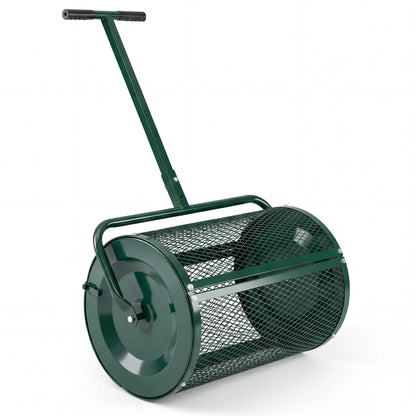 Compost Spreader 24 Inch Peat Moss Spreader Roller with Height-adjustable T-shape Handle-Black