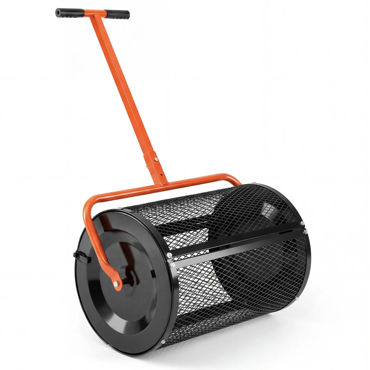 Compost Spreader 24 Inch Peat Moss Spreader Roller with Height-adjustable T-shape Handle-Black