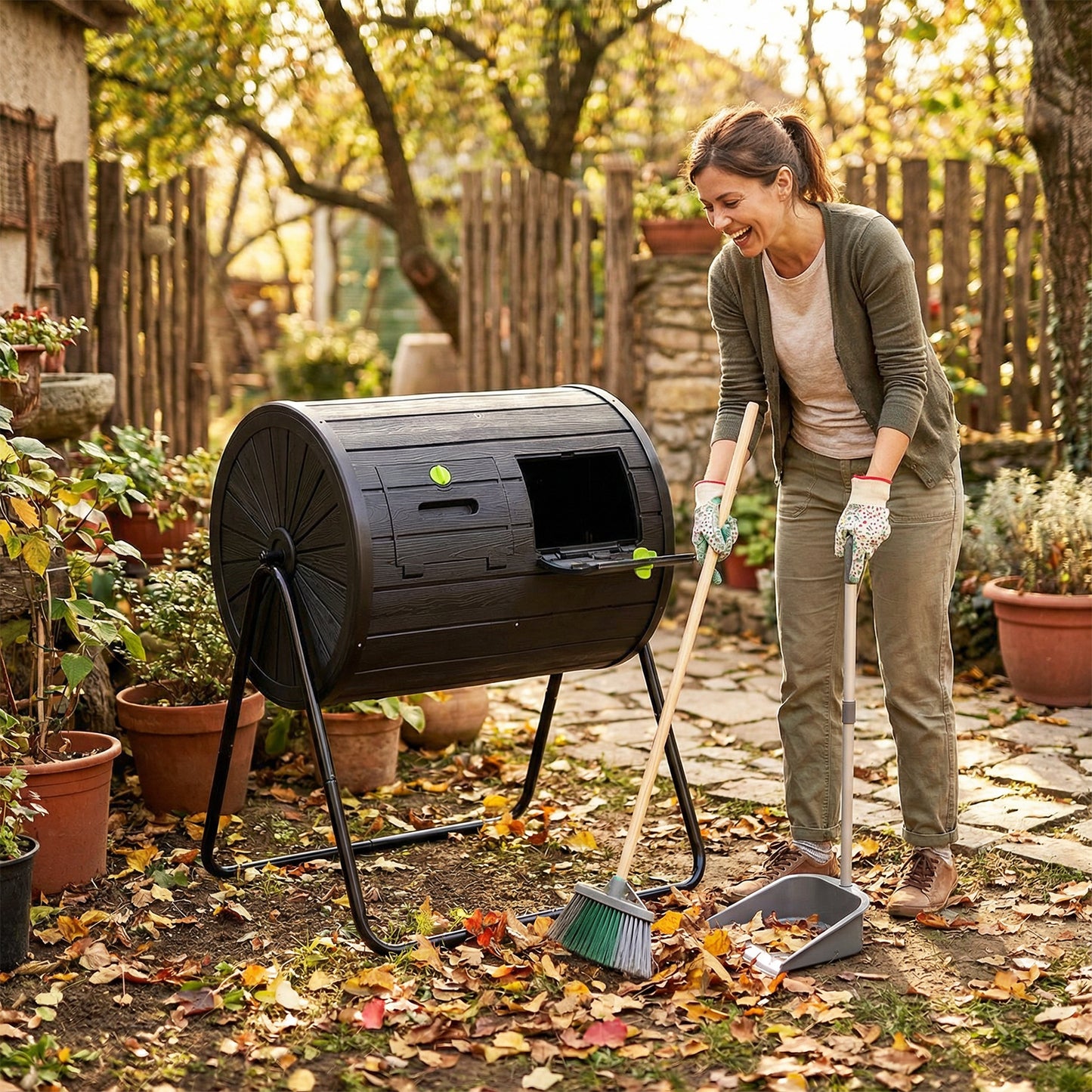 Compost Tumbler 37.5 Gallon Large Outdoor Compost Bin-Black