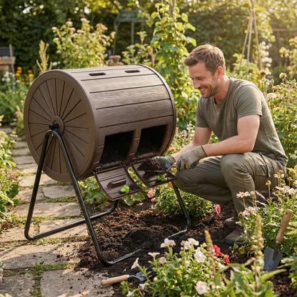 Compost Tumbler 37.5 Gallon Large Outdoor Compost Bin-Black
