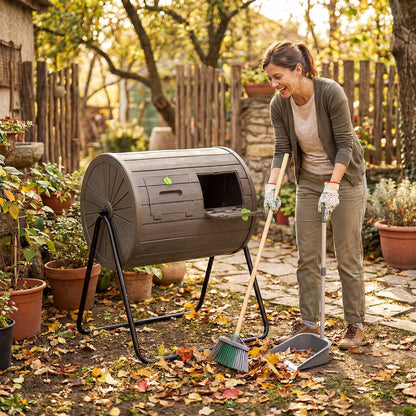 Compost Tumbler 37.5 Gallon Large Outdoor Compost Bin-Black