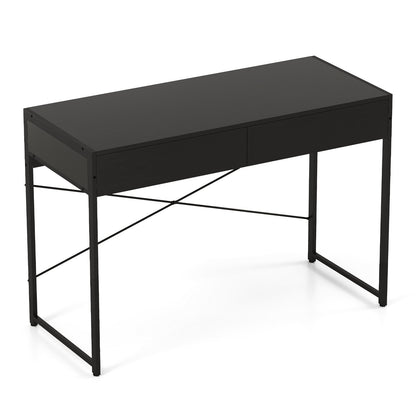 Computer Desk with 2 Drawers 44 Inch Home Office Desk with Metal Frame-Black