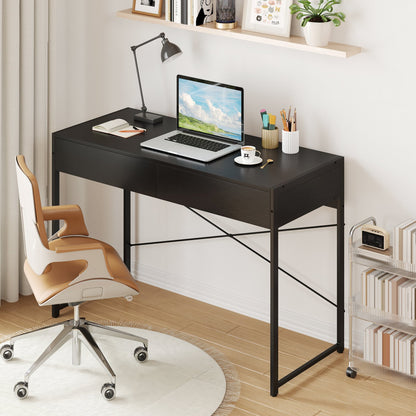 Computer Desk with 2 Drawers 44 Inch Home Office Desk with Metal Frame-Black