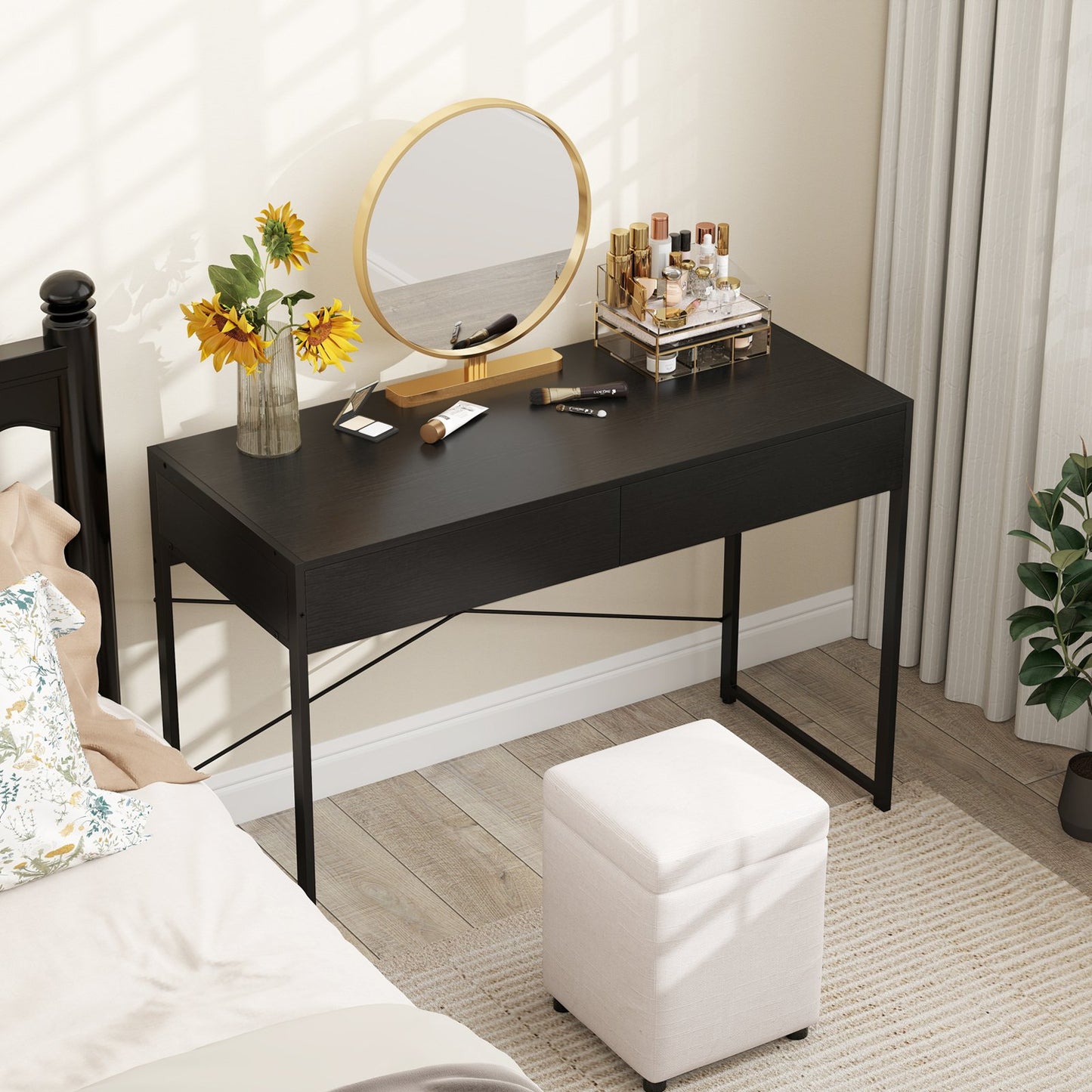 Computer Desk with 2 Drawers 44 Inch Home Office Desk with Metal Frame-Black