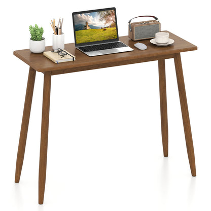 Computer Desk with Rubber Wood Legs Wooden Writing Desk with Spacious Tabletop-Walnut