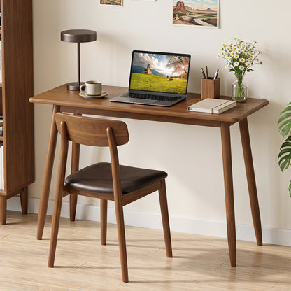 Computer Desk with Rubber Wood Legs Wooden Writing Desk with Spacious Tabletop-Walnut