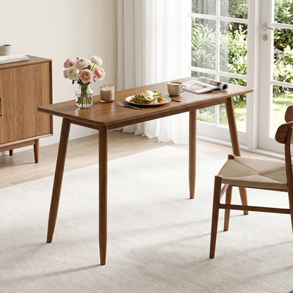 Computer Desk with Rubber Wood Legs Wooden Writing Desk with Spacious Tabletop-Walnut