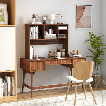 Computer Desktop Bookcase with 4 Cubbies and Open Back Compartment-Black