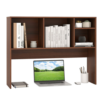 Computer Desktop Bookcase with 4 Cubbies and Open Back Compartment-Black