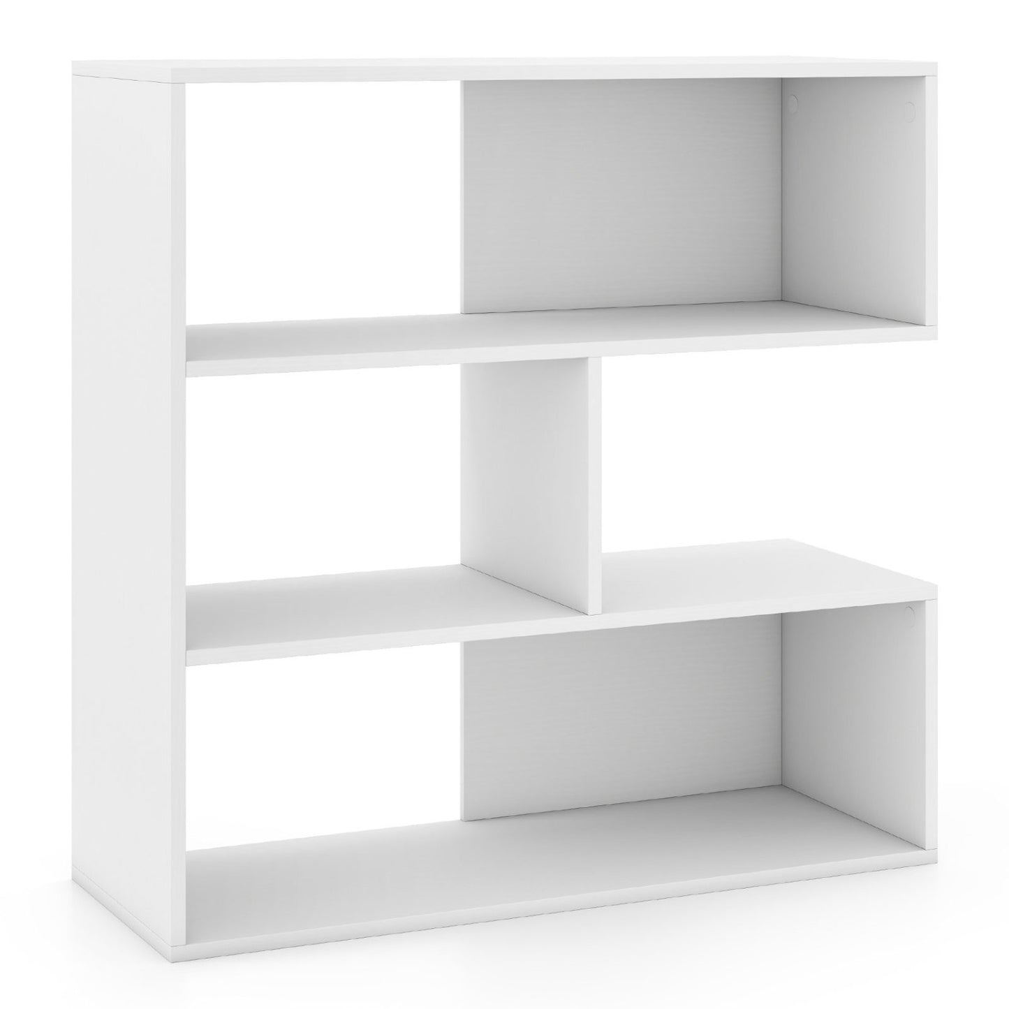 Concave Bookshelf with 3 Open Shelves & Anti-Toppling Device for Living Room-White