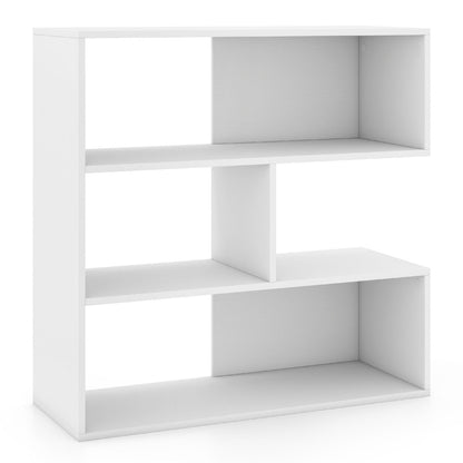 Concave Bookshelf with 3 Open Shelves & Anti-Toppling Device for Living Room-White