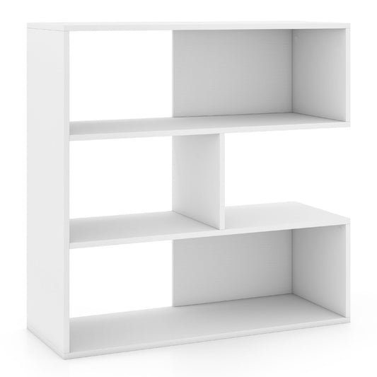Concave Bookshelf with 3 Open Shelves & Anti-Toppling Device for Living Room-White