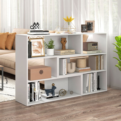 Concave & Convex Bookshelf Set with 3 Open Shelves & Anti-Toppling Device for Living Room-White