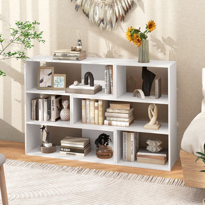 Concave & Convex Bookshelf Set with 3 Open Shelves & Anti-Toppling Device for Living Room-White