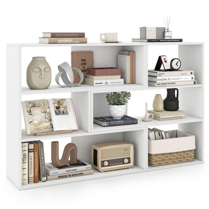 Concave & Convex Bookshelf Set with 3 Open Shelves & Anti-Toppling Device for Living Room-White