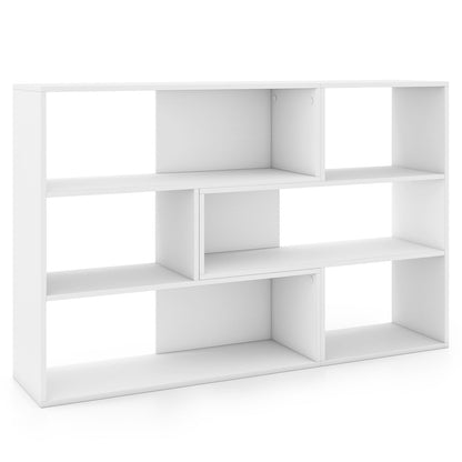 Concave & Convex Bookshelf Set with 3 Open Shelves & Anti-Toppling Device for Living Room-White