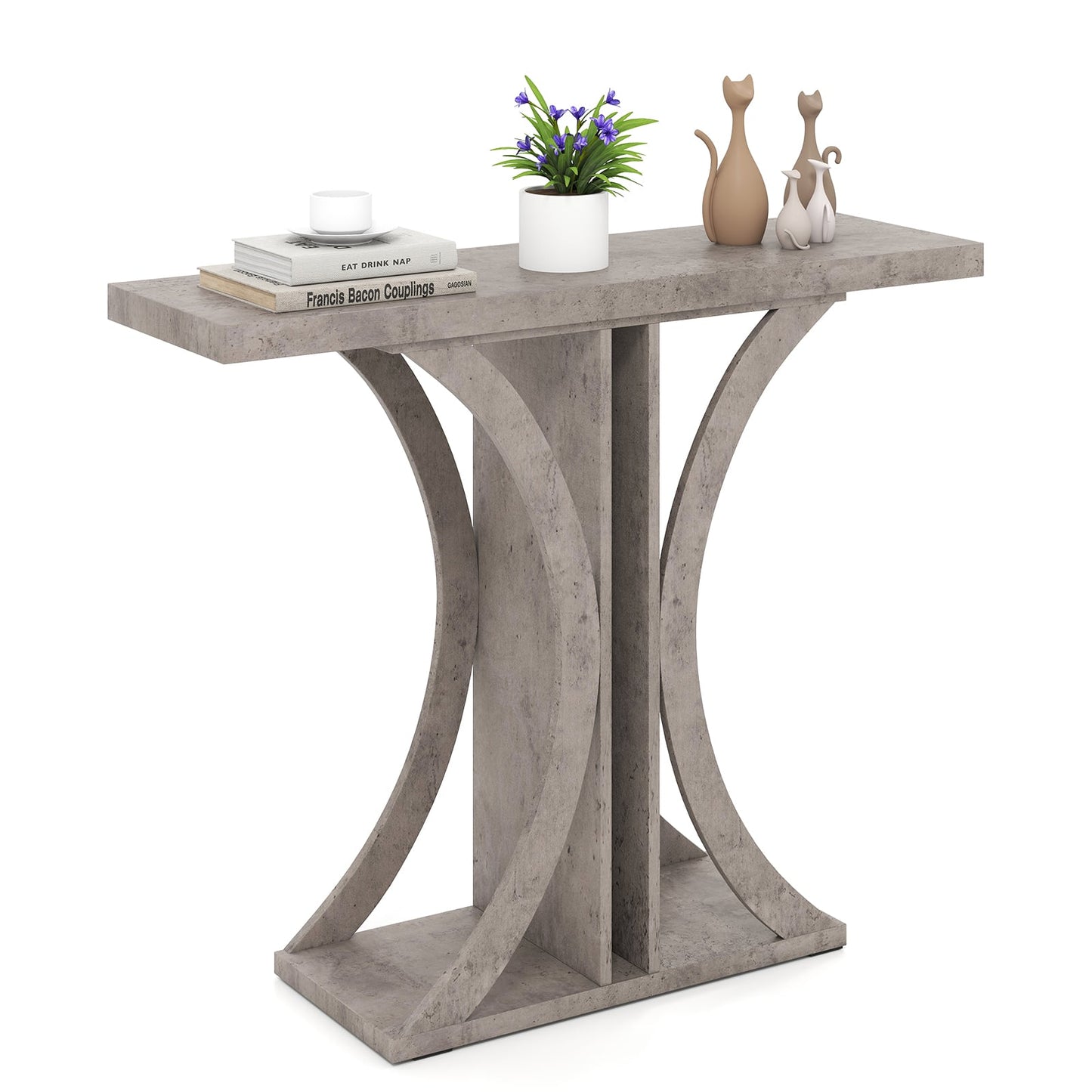 Console Table 39.5 Inch Rectangular Entryway Table with Geometric Frame-Gray
